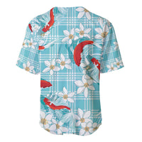 Turquoise Palaka Hawaii Aloha Baseball Jersey Koi Pond Mix Plumeria - Polynesian Pride
