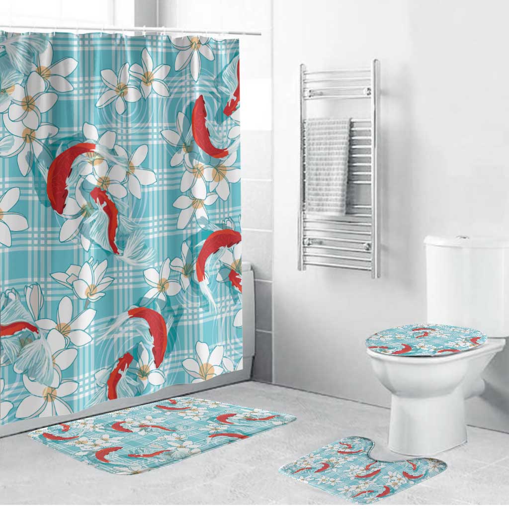 Turquoise Palaka Hawaii Aloha Bathroom Set Koi Pond Mix Plumeria - Polynesian Pride