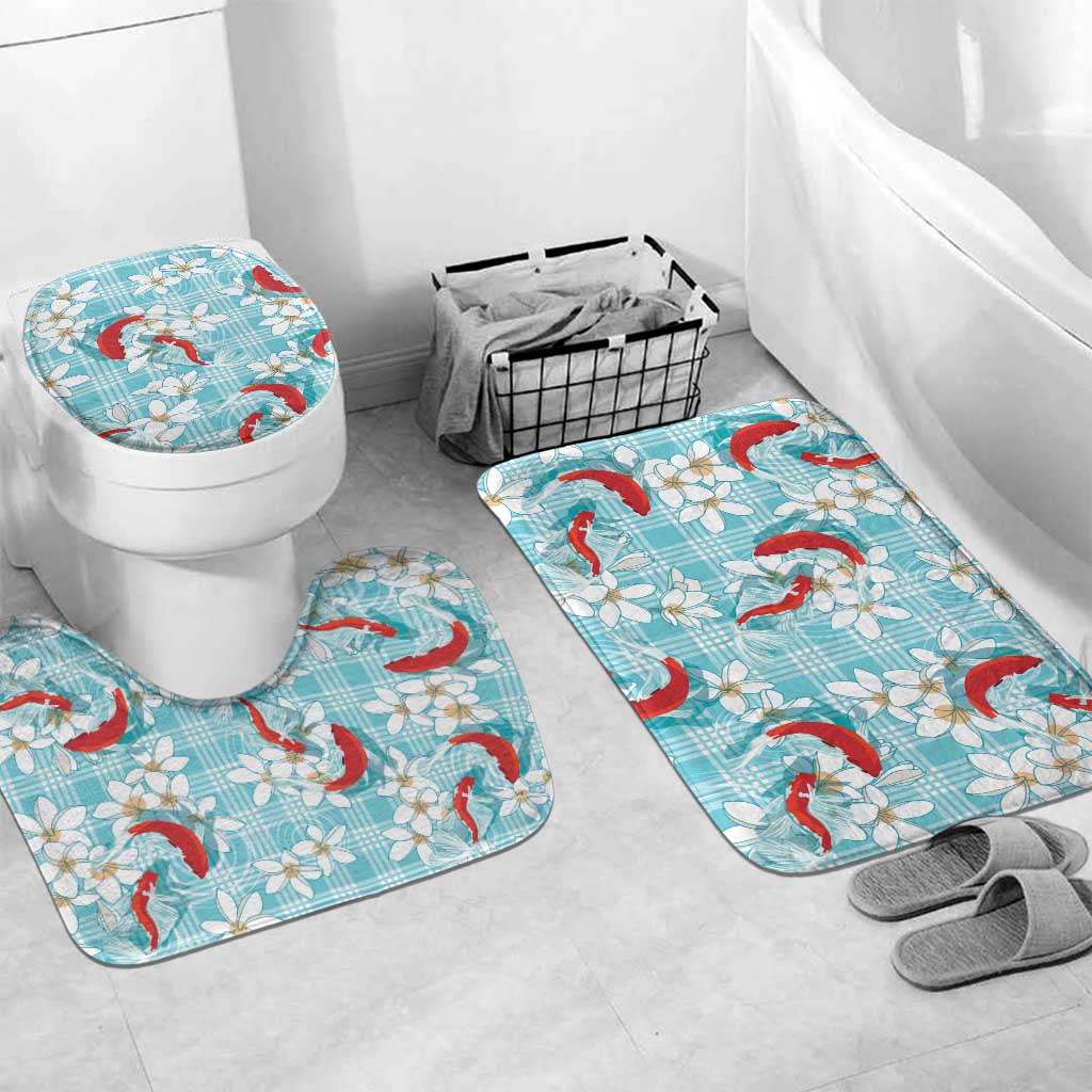 Turquoise Palaka Hawaii Aloha Bathroom Set Koi Pond Mix Plumeria - Polynesian Pride