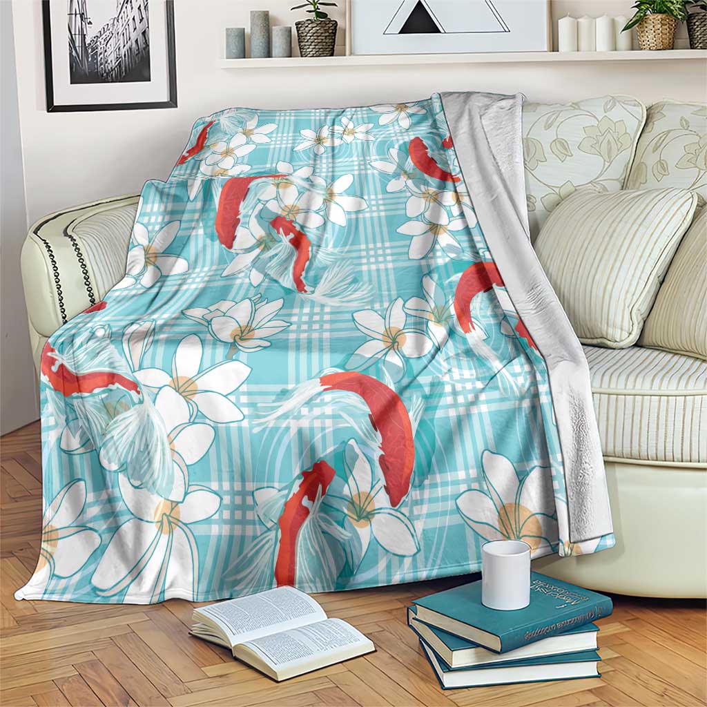 Turquoise Palaka Hawaii Aloha Blanket Koi Pond Mix Plumeria - Polynesian Pride