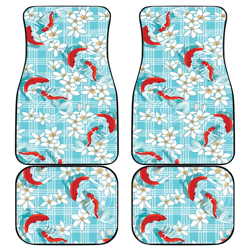 Turquoise Palaka Hawaii Aloha Car Mats Koi Pond Mix Plumeria - Polynesian Pride