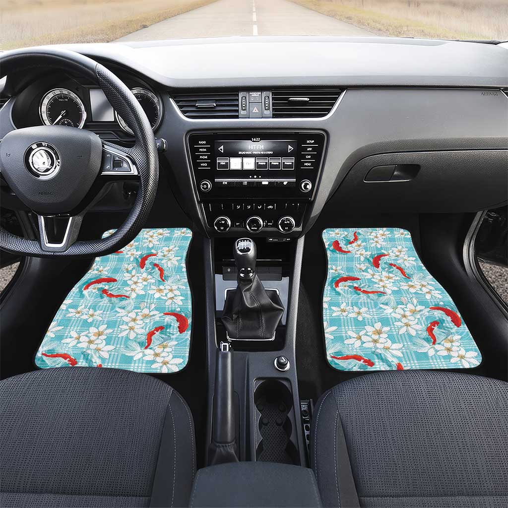 Turquoise Palaka Hawaii Aloha Car Mats Koi Pond Mix Plumeria - Polynesian Pride