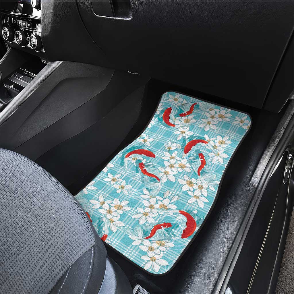 Turquoise Palaka Hawaii Aloha Car Mats Koi Pond Mix Plumeria - Polynesian Pride