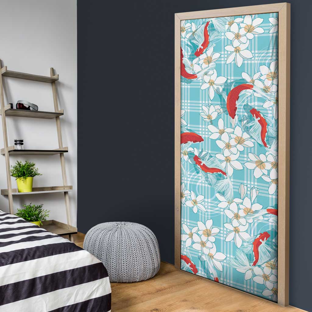 Turquoise Palaka Hawaii Aloha Door Cover Koi Pond Mix Plumeria - Polynesian Pride