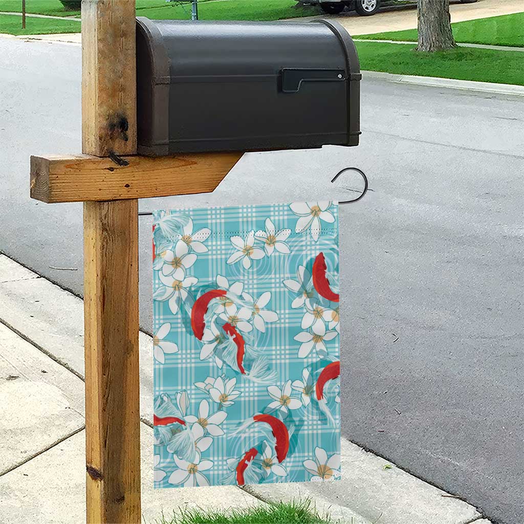 Turquoise Palaka Hawaii Aloha Garden Flag Koi Pond Mix Plumeria - Polynesian Pride