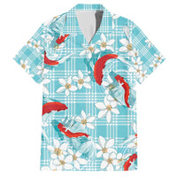 Turquoise Palaka Hawaii Aloha Hawaiian Shirt Koi Pond Mix Plumeria - Polynesian Pride