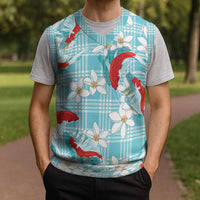 Turquoise Palaka Hawaii Aloha Christmas Knitted V-Neck Vest Koi Pond Mix Plumeria - Polynesian Pride