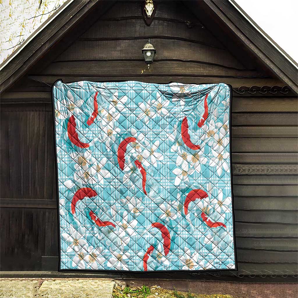 Turquoise Palaka Hawaii Aloha Quilt Koi Pond Mix Plumeria - Polynesian Pride