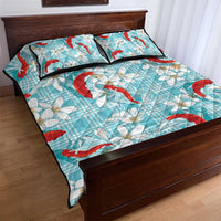Turquoise Palaka Hawaii Aloha Quilt Bed Set Koi Pond Mix Plumeria - Polynesian Pride