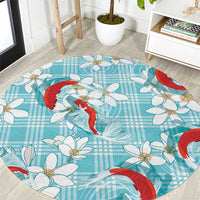 Turquoise Palaka Hawaii Aloha Round Carpet Koi Pond Mix Plumeria - Polynesian Pride