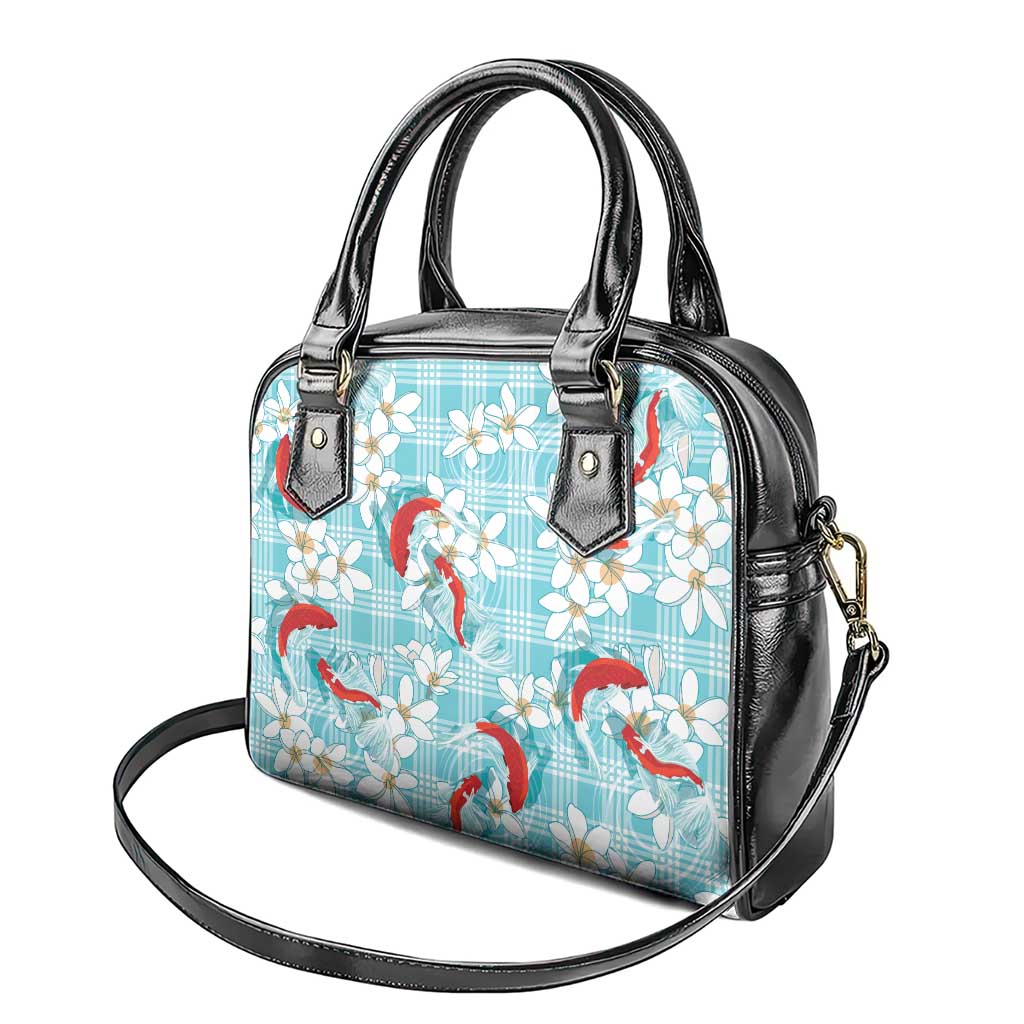 Turquoise Palaka Hawaii Aloha Shoulder Handbag Koi Pond Mix Plumeria - Polynesian Pride