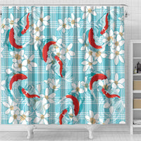 Turquoise Palaka Hawaii Aloha Shower Curtain Koi Pond Mix Plumeria - Polynesian Pride