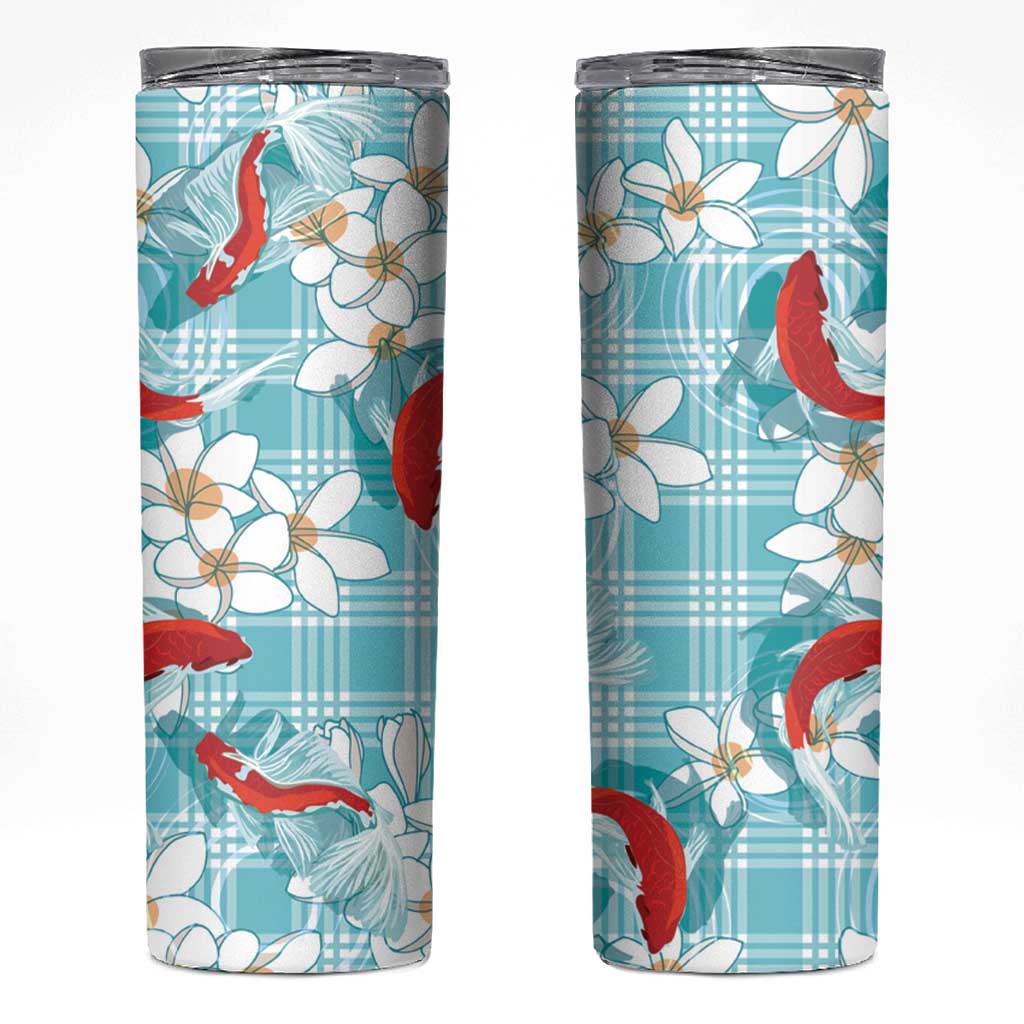 Turquoise Palaka Hawaii Aloha Skinny Tumbler Koi Pond Mix Plumeria - Polynesian Pride