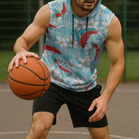 Turquoise Palaka Hawaii Aloha Sleeveless Hoodie Koi Pond Mix Plumeria - Polynesian Pride