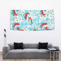 Turquoise Palaka Hawaii Aloha Tapestry Koi Pond Mix Plumeria - Polynesian Pride