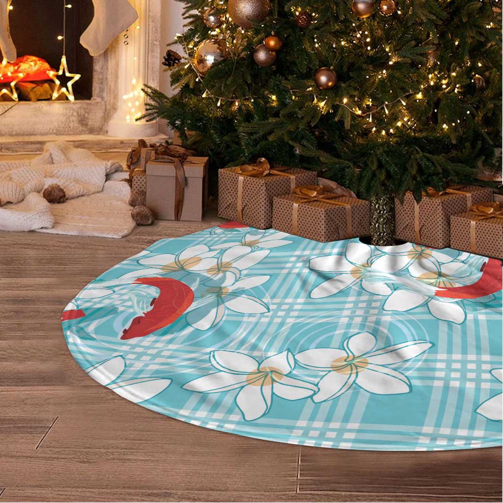 Turquoise Palaka Hawaii Aloha Tree Skirt Koi Pond Mix Plumeria - Polynesian Pride