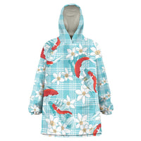 Turquoise Palaka Hawaii Aloha Wearable Blanket Hoodie Koi Pond Mix Plumeria - Polynesian Pride