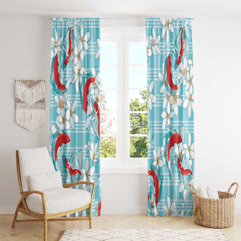 Turquoise Palaka Hawaii Aloha Window Curtain Koi Pond Mix Plumeria - Polynesian Pride