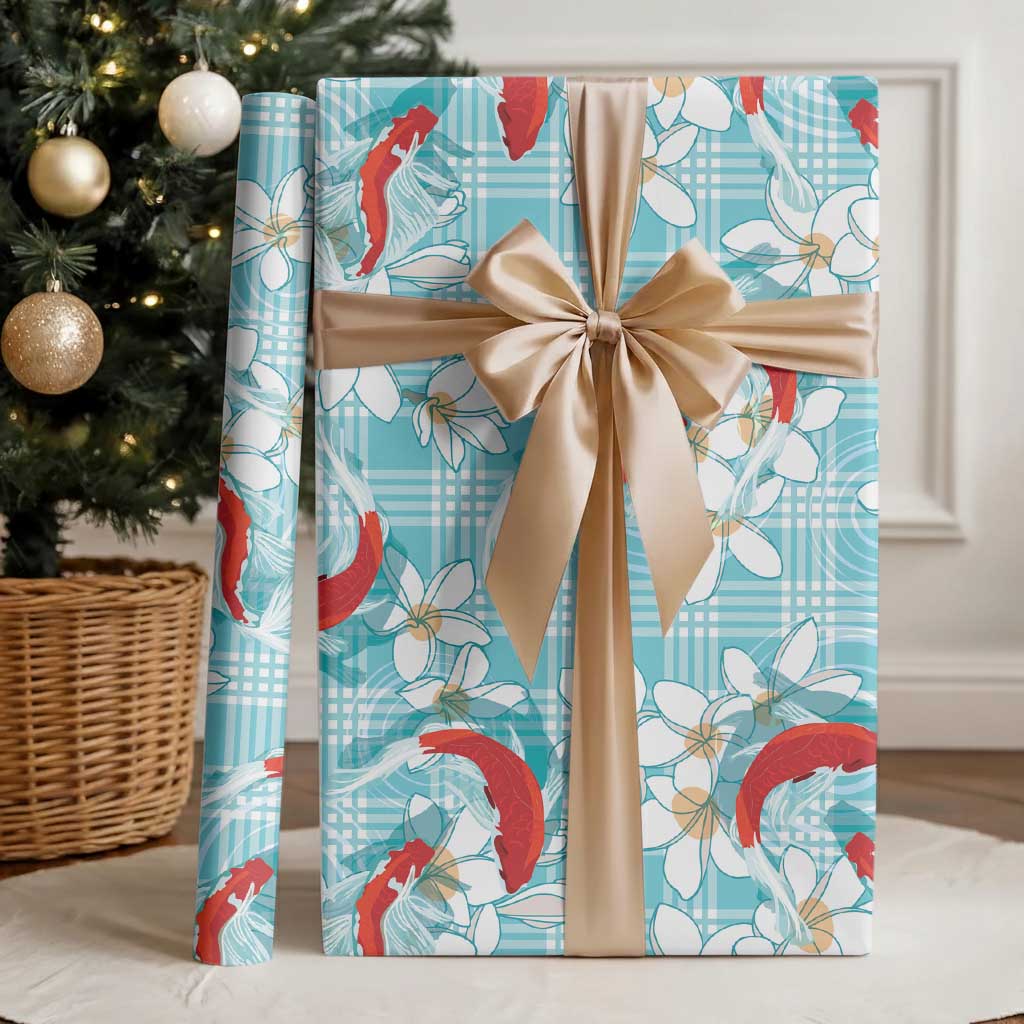Turquoise Palaka Hawaii Aloha Wrapping Paper Koi Pond Mix Plumeria