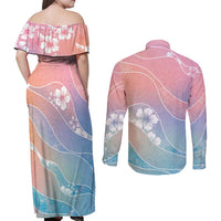 Aloha Hawaii Floral Tapa Couples Matching Off Shoulder Maxi Dress and Long Sleeve Button Shirt Patchwork Pastel Candy - Polynesian Pride