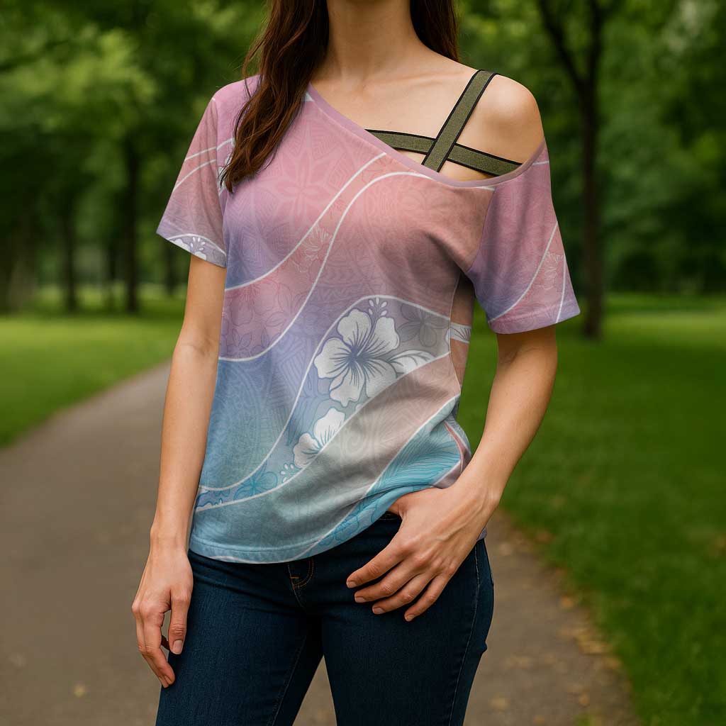 Aloha Hawaii Floral Tapa Cross Shoulder Shirt Patchwork Pastel Candy - Polynesian Pride
