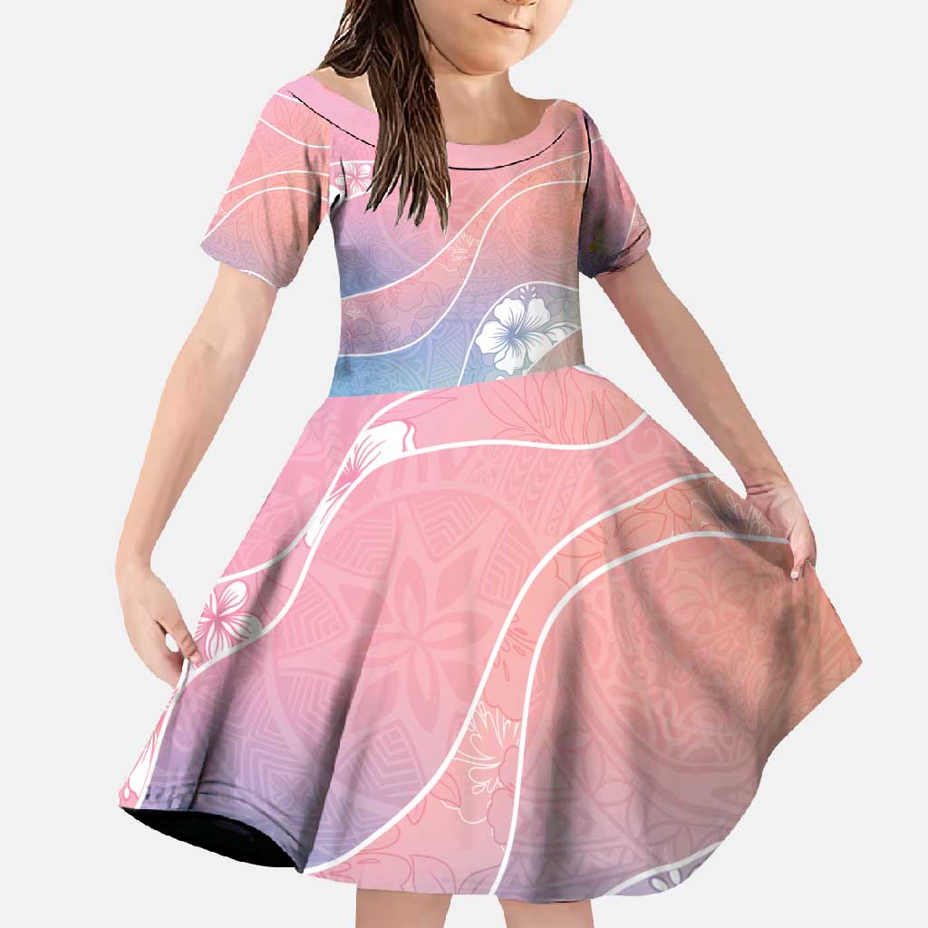 Aloha Hawaii Floral Tapa Family Matching Long Sleeve Bodycon Dress and Hawaiian Shirt Patchwork Pastel Candy - Polynesian Pride