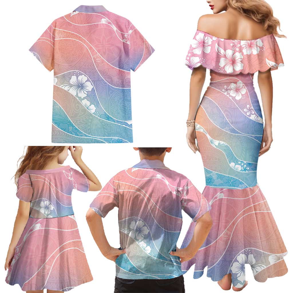 Aloha Hawaii Floral Tapa Family Matching Mermaid Dress and Hawaiian Shirt Patchwork Pastel Candy - Polynesian Pride