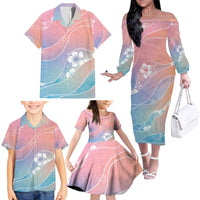 Aloha Hawaii Floral Tapa Family Matching Off The Shoulder Long Sleeve Dress and Hawaiian Shirt Patchwork Pastel Candy - Polynesian Pride