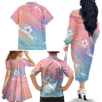 Aloha Hawaii Floral Tapa Family Matching Off The Shoulder Long Sleeve Dress and Hawaiian Shirt Patchwork Pastel Candy - Polynesian Pride
