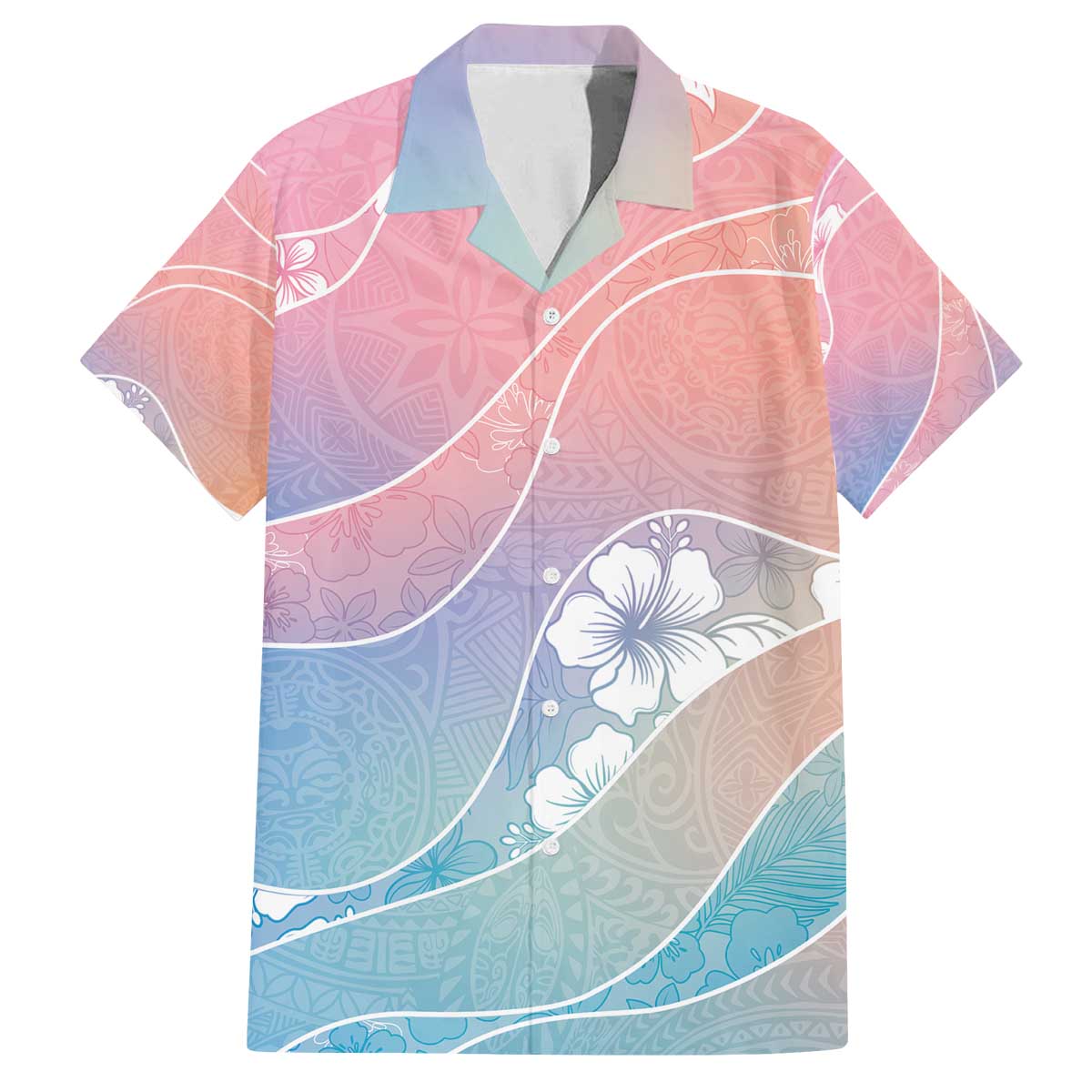 Aloha Hawaii Floral Tapa Family Matching Off The Shoulder Long Sleeve Dress and Hawaiian Shirt Patchwork Pastel Candy - Polynesian Pride