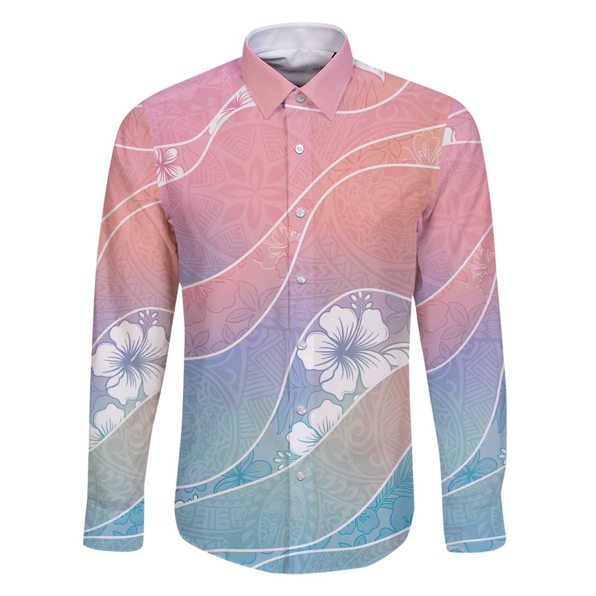 Aloha Hawaii Floral Tapa Family Matching Off The Shoulder Long Sleeve Dress and Hawaiian Shirt Patchwork Pastel Candy - Polynesian Pride