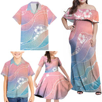 Aloha Hawaii Floral Tapa Family Matching Off Shoulder Maxi Dress and Hawaiian Shirt Patchwork Pastel Candy - Polynesian Pride