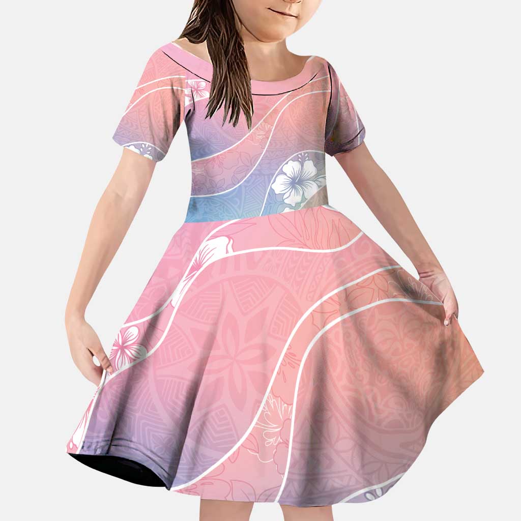 Aloha Hawaii Floral Tapa Family Matching Puletasi and Hawaiian Shirt Patchwork Pastel Candy LT7 Daughter's Dress Pastel - Polynesian Pride