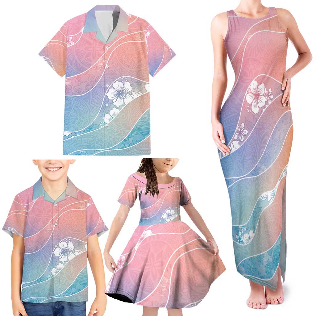 Aloha Hawaii Floral Tapa Family Matching Tank Maxi Dress and Hawaiian Shirt Patchwork Pastel Candy - Polynesian Pride