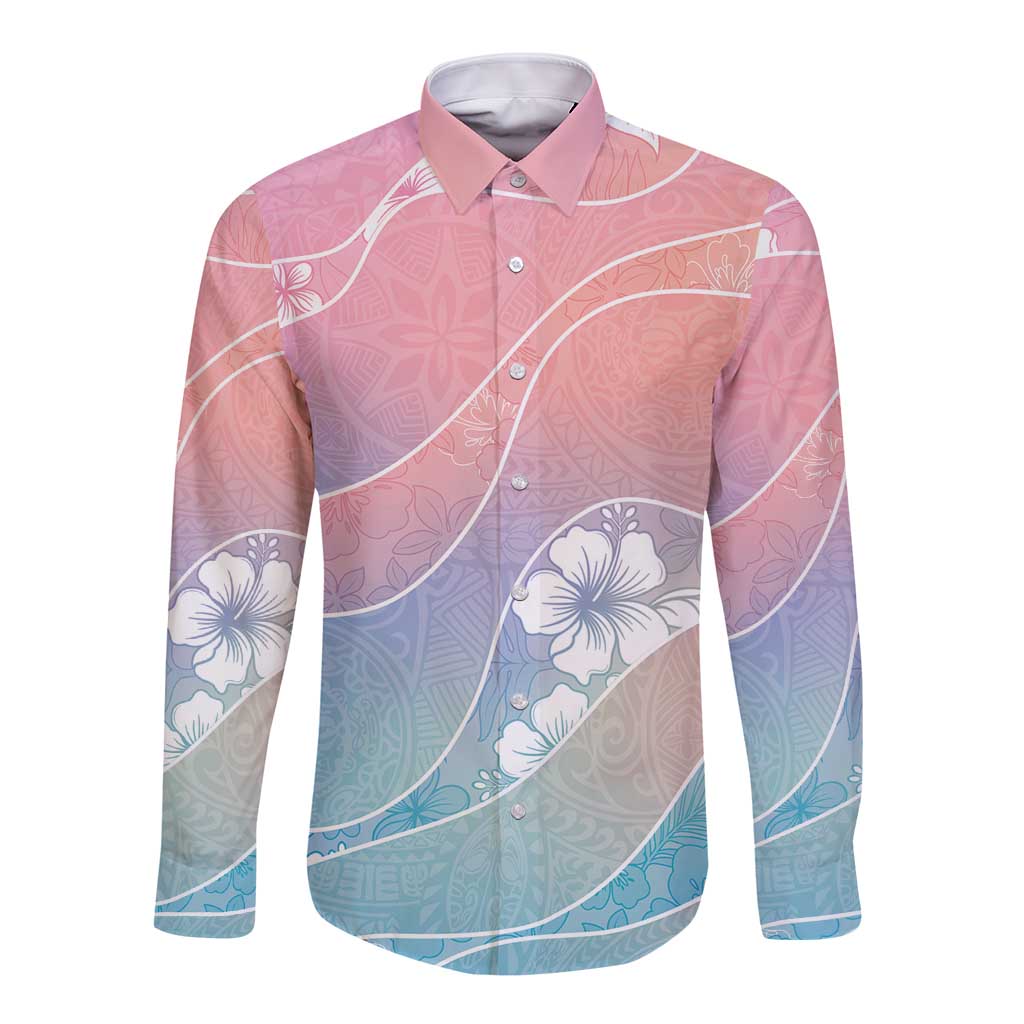 Aloha Hawaii Floral Tapa Long Sleeve Button Shirt Patchwork Pastel Candy - Polynesian Pride
