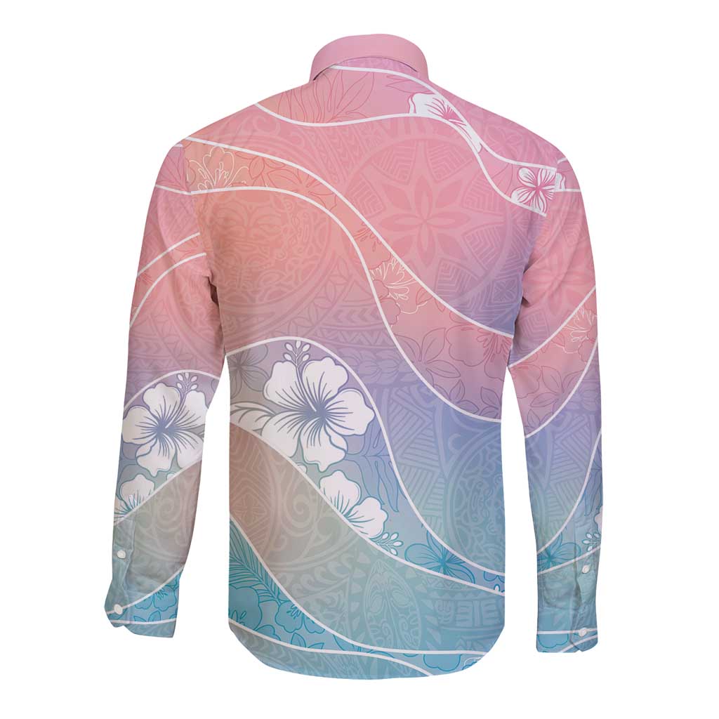 Aloha Hawaii Floral Tapa Long Sleeve Button Shirt Patchwork Pastel Candy - Polynesian Pride
