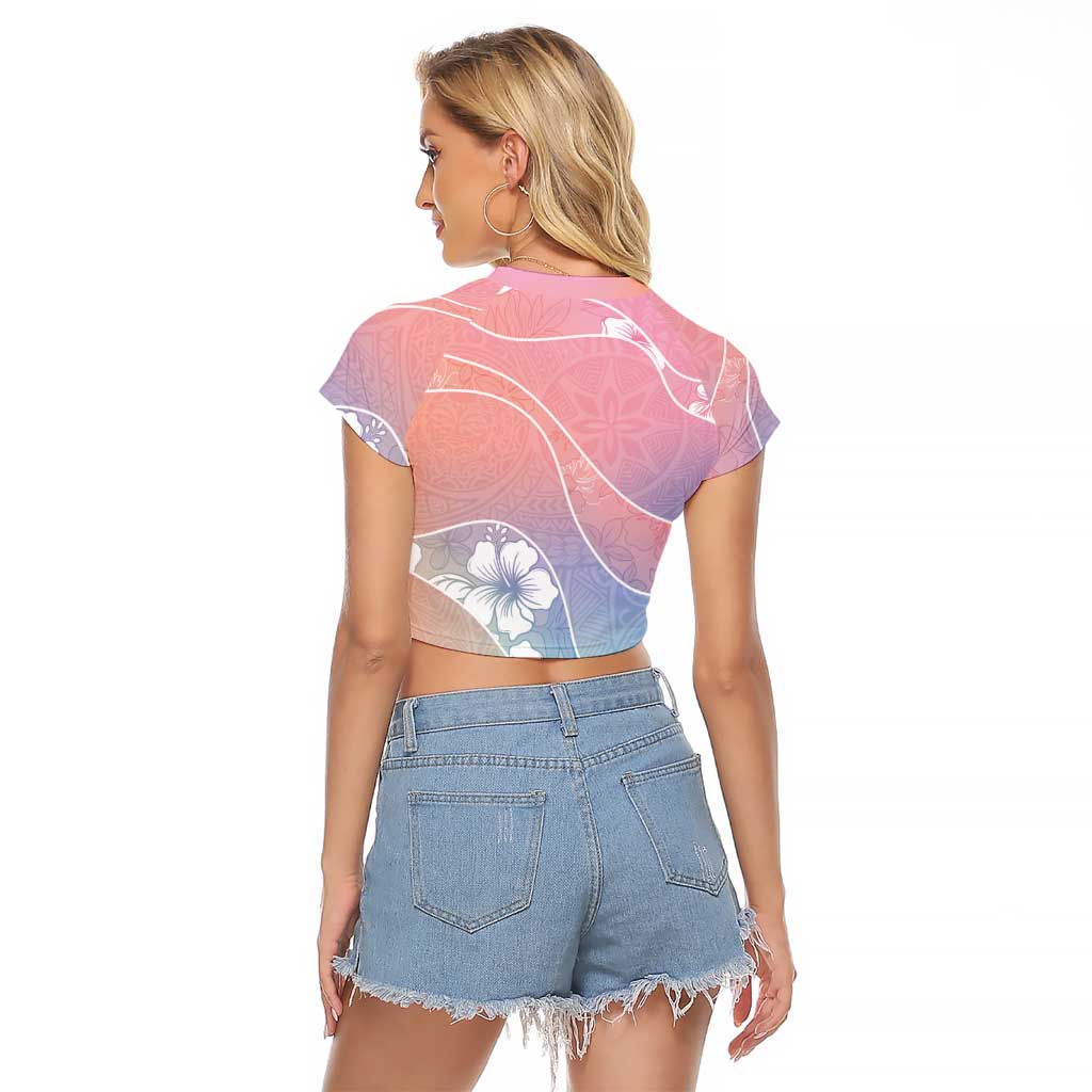 Aloha Hawaii Floral Tapa Raglan Cropped T Shirt Patchwork Pastel Candy - Polynesian Pride