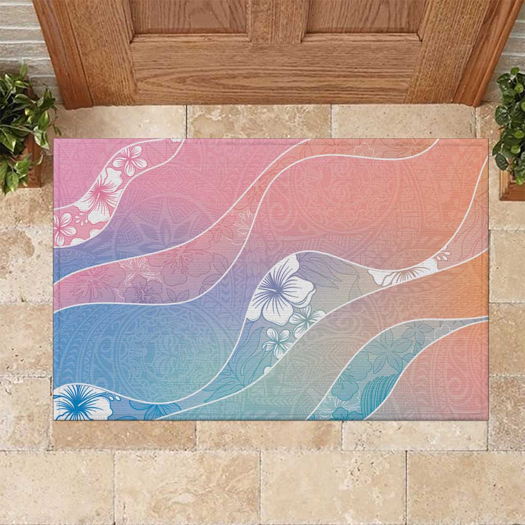 Aloha Hawaii Floral Tapa Rubber Doormat Patchwork Pastel Candy - Polynesian Pride
