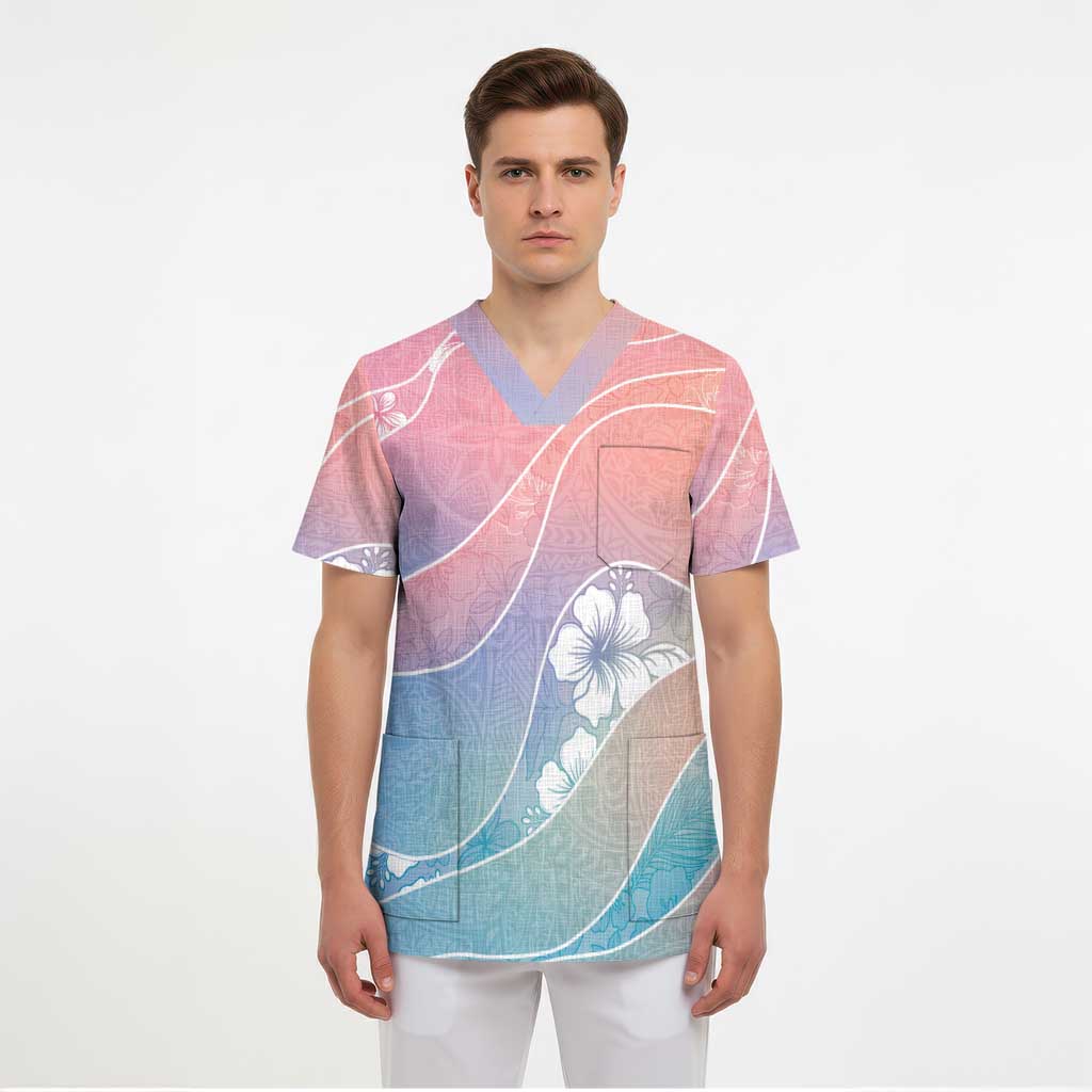 Aloha Hawaii Floral Tapa Scrub Top Patchwork Pastel Candy - Polynesian Pride