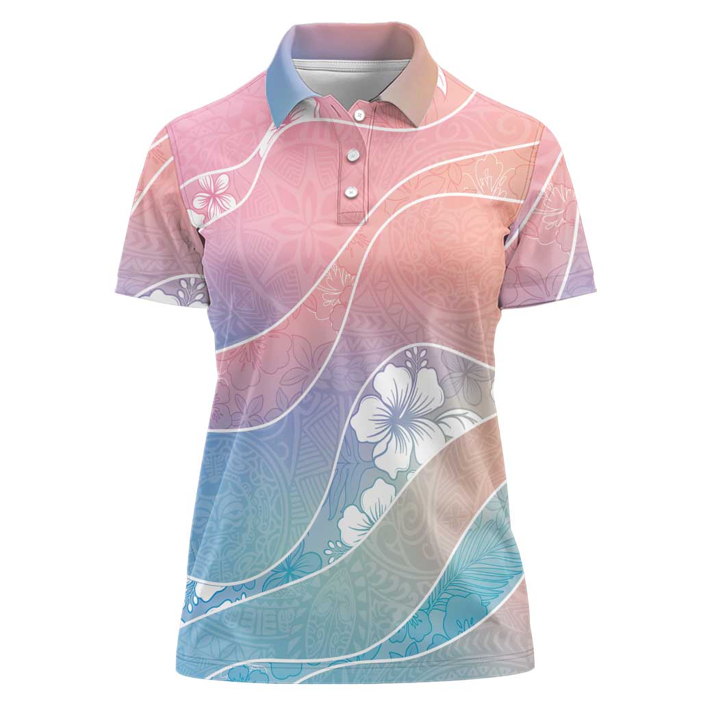 Aloha Hawaii Floral Tapa Women Polo Shirt Patchwork Pastel Candy - Polynesian Pride
