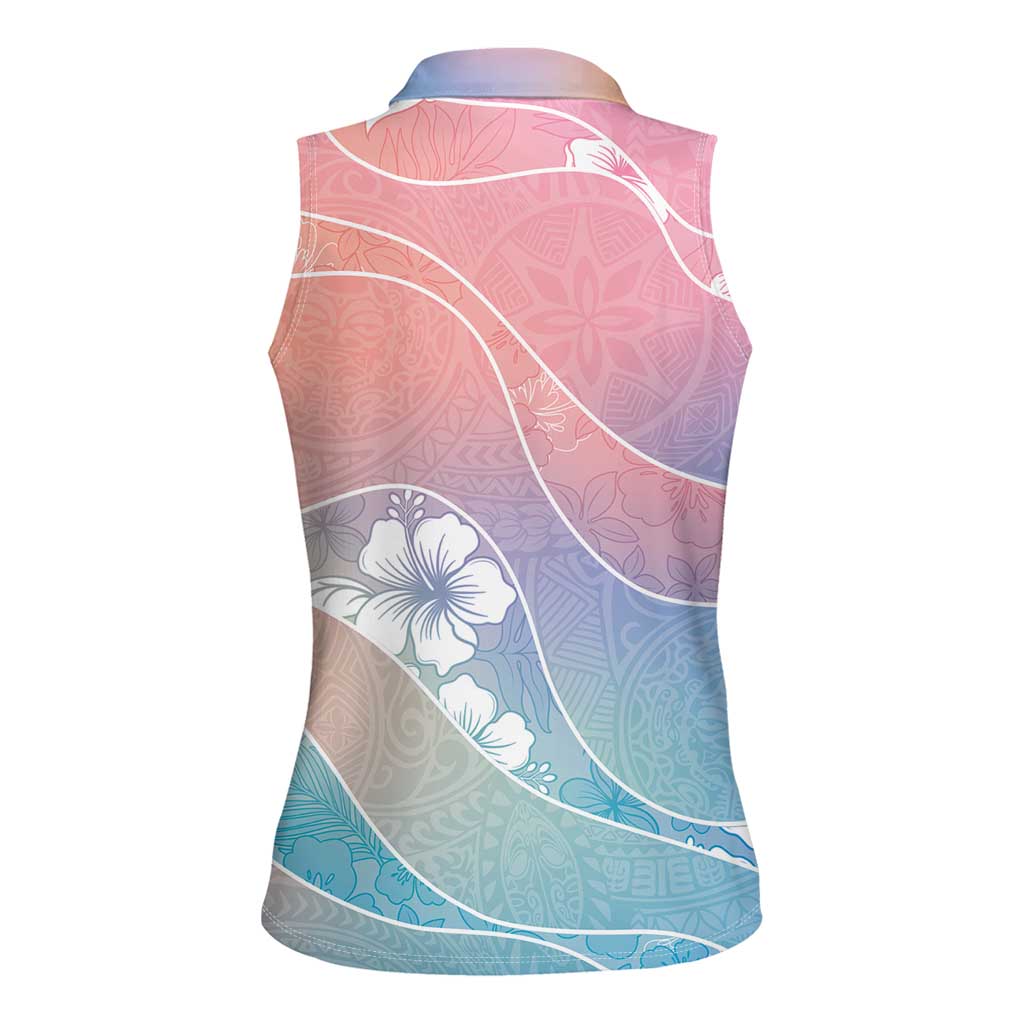 Aloha Hawaii Floral Tapa Women Sleeveless Polo Shirt Patchwork Pastel Candy - Polynesian Pride