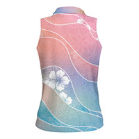 Aloha Hawaii Floral Tapa Women Sleeveless Polo Shirt Patchwork Pastel Candy - Polynesian Pride
