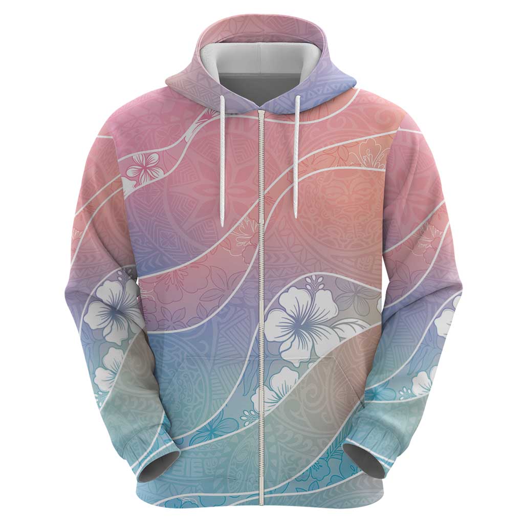 Aloha Hawaii Floral Tapa Zip Hoodie Patchwork Pastel Candy - Polynesian Pride
