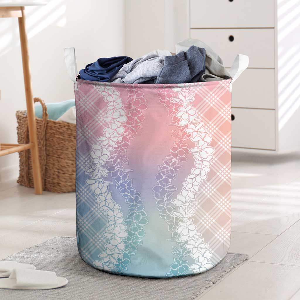 Hawaii Aloha Plumeria Lei Pastel Candy Palaka Laundry Basket - Polynesian Pride