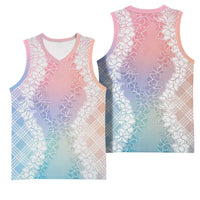 Hawaii Aloha Plumeria Lei Pastel Candy Palaka Basketball Jersey - Polynesian Pride
