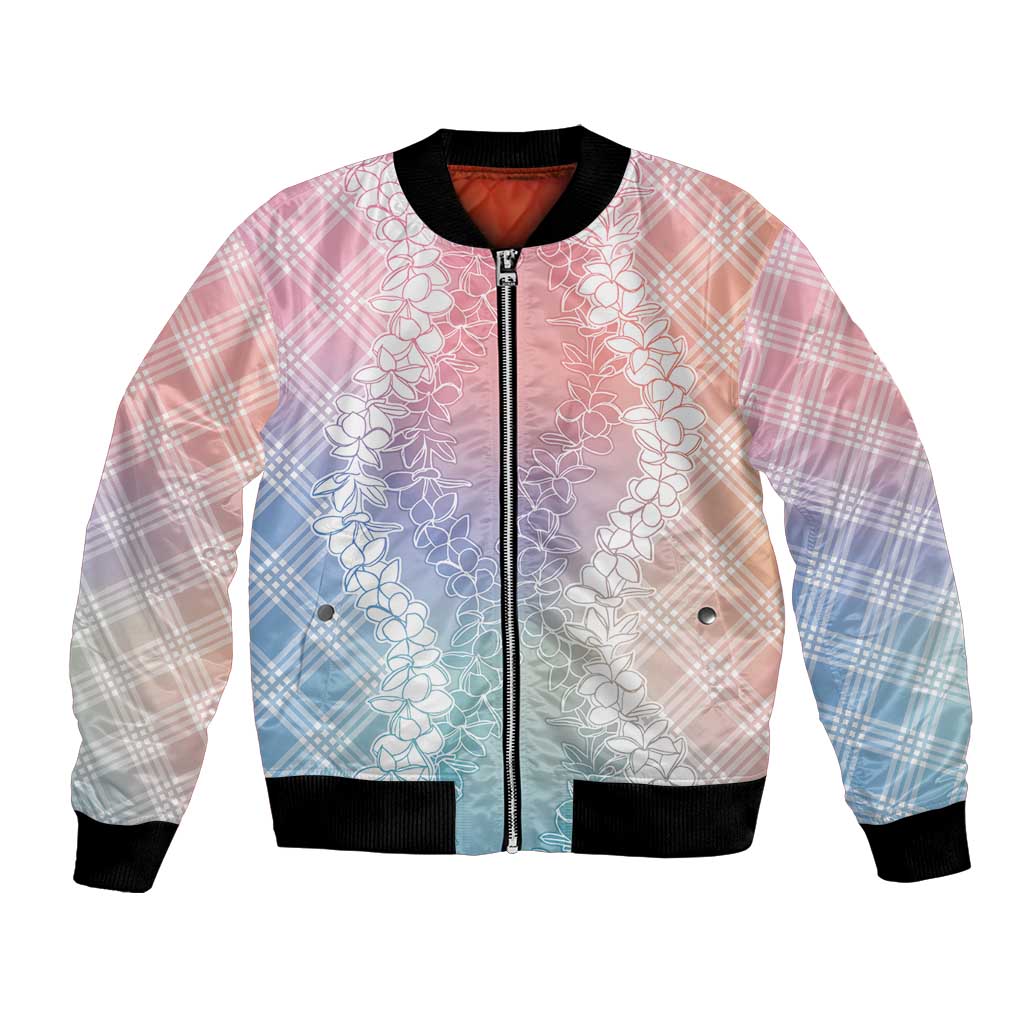 Hawaii Aloha Plumeria Lei Pastel Candy Palaka Bomber Jacket - Polynesian Pride