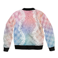Hawaii Aloha Plumeria Lei Pastel Candy Palaka Bomber Jacket - Polynesian Pride