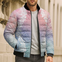 Hawaii Aloha Plumeria Lei Pastel Candy Palaka Bomber Puffer Jacket - Polynesian Pride