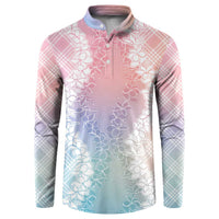 Hawaii Aloha Plumeria Lei Pastel Candy Palaka Button Sweatshirt - Polynesian Pride