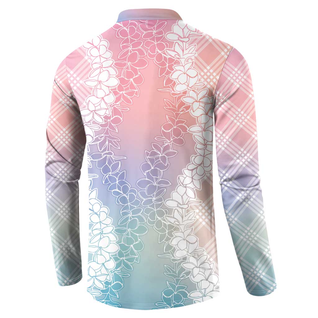 Hawaii Aloha Plumeria Lei Pastel Candy Palaka Button Sweatshirt - Polynesian Pride